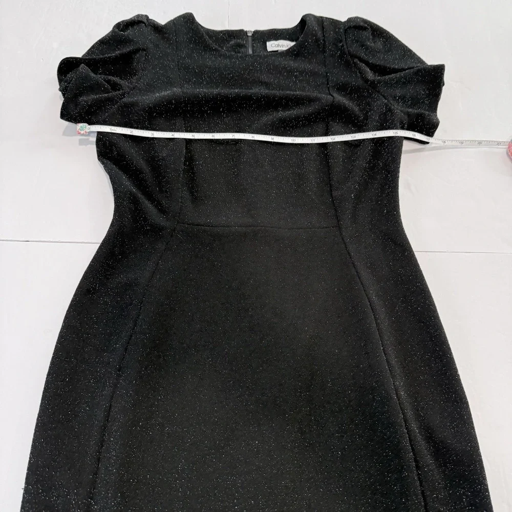 Calvin Klein Black Glitter Tulip Sleeve Stretch Sheath‎ Dress Wedding Cocktail 6